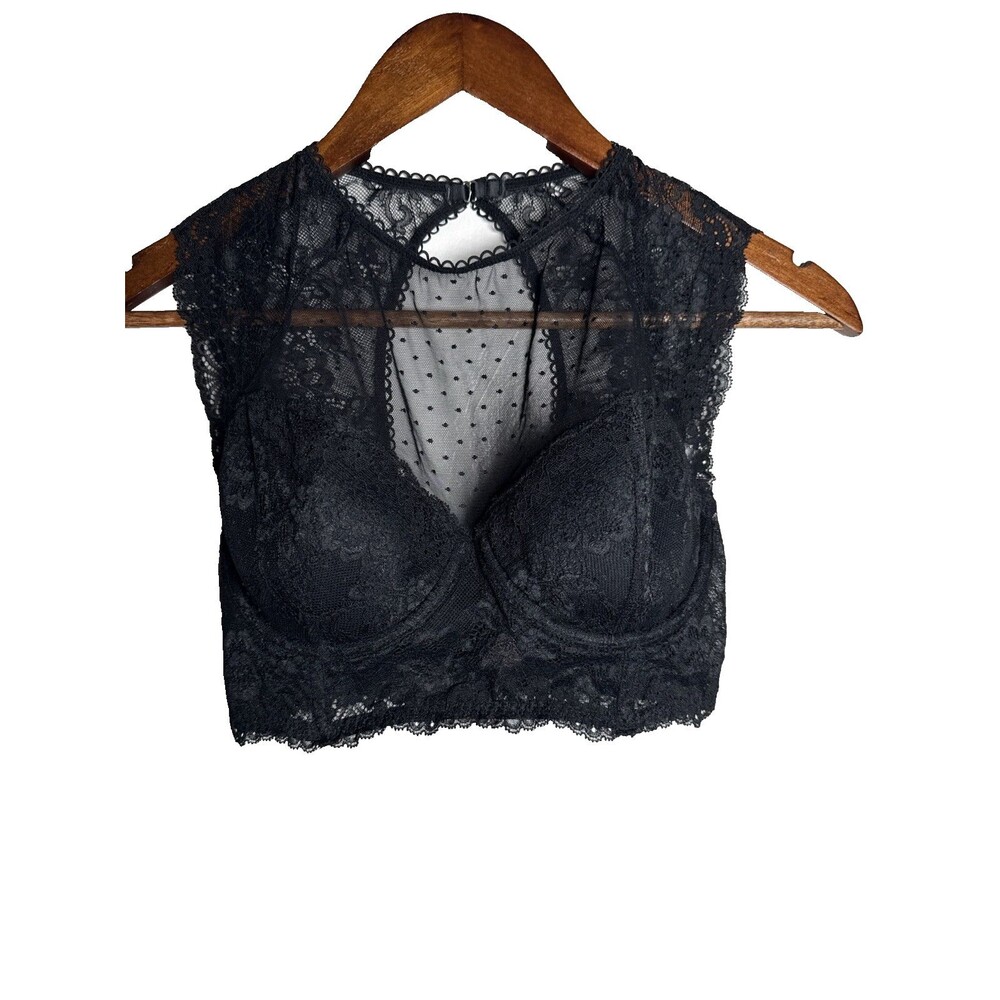 Dobreva Sexy Lace Mesh Corset Bra Black Size 34D Coquette Dark Romantic Goth
